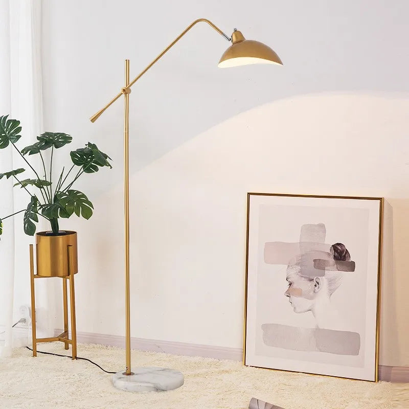 Modern Gold Metal Floor Lamp with Marble Base & Adjustable Height