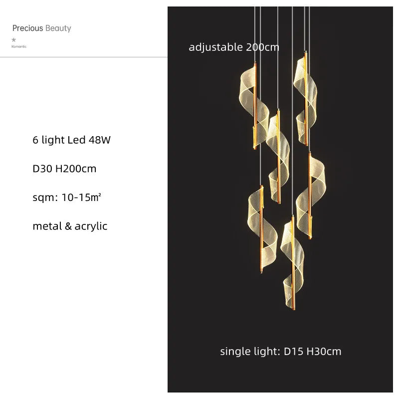 Modern Gold Acrylic Spiral Stairs Led Chandelier Pendant Light