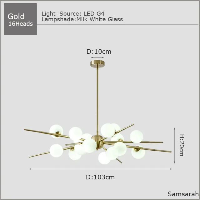 Modern Glass Ball LED Chandelier Gold/Black Pendant Lamp for Living & Dining Spaces