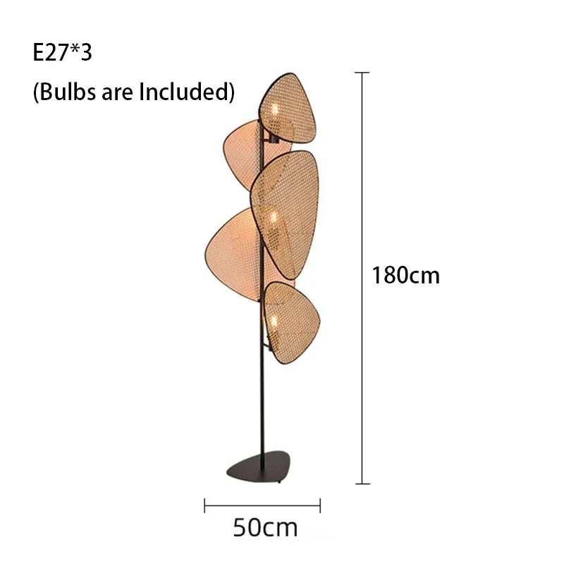 Leaf Grid Handmade Rattan Screen Chandelier for Modern Living Room and Bedroom