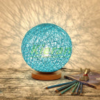 Rattan Ball Solid Wood LED Table Lamp for Living Room and Bedroom
