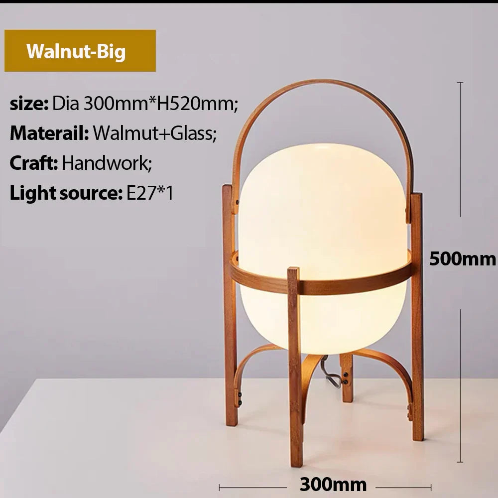 Japanese Style Glass Table Lamp with Wood/Metal Frame