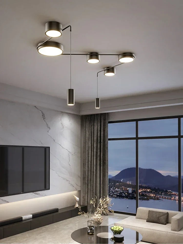 Black LED Chandeliers for Living Dining Bedroom Hall Kitchen: Modern, Simple Indoor Lighting