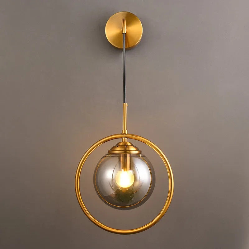 Golden Glass Ball Wall Sconce Light Fixture for Modern Living Room Decor