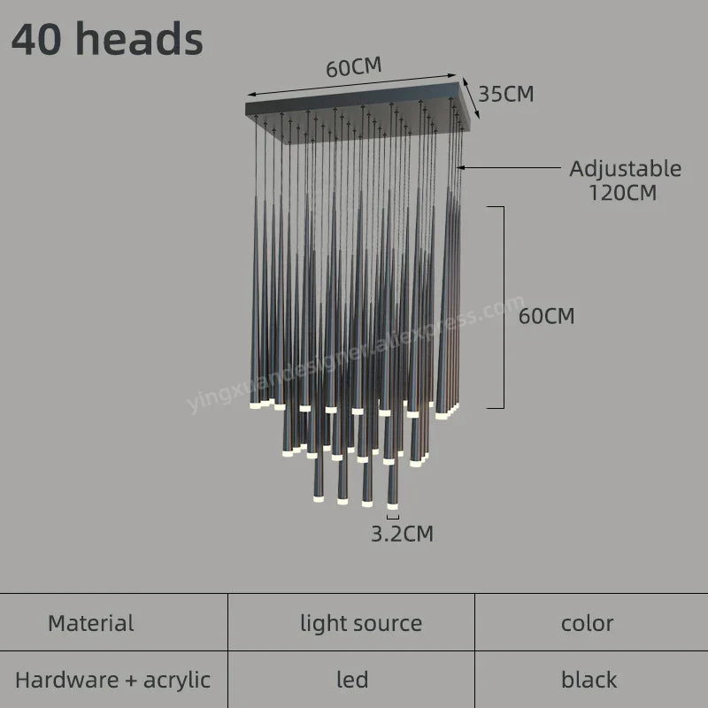 LED Conical Staircase Chandelier Pendant - Modern Duplex Loft Hanging Lights