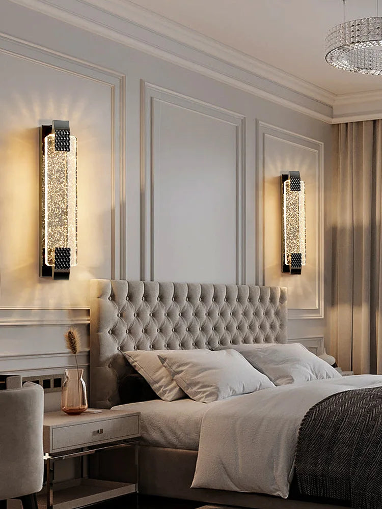 Crystal Wall Lamp for Living Room TV Background, Light Luxury Bedroom Bedside, Villa Stair