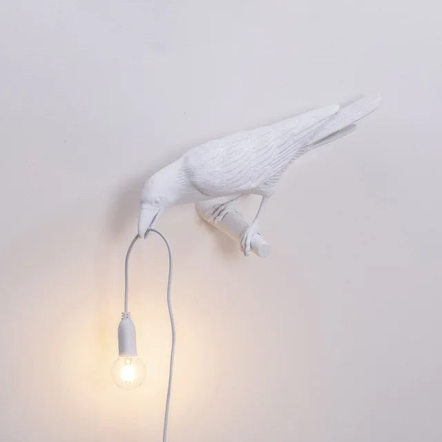 Designer Bird Wall Lamp Modern Resin White Black LED Light Bedroom Living Room