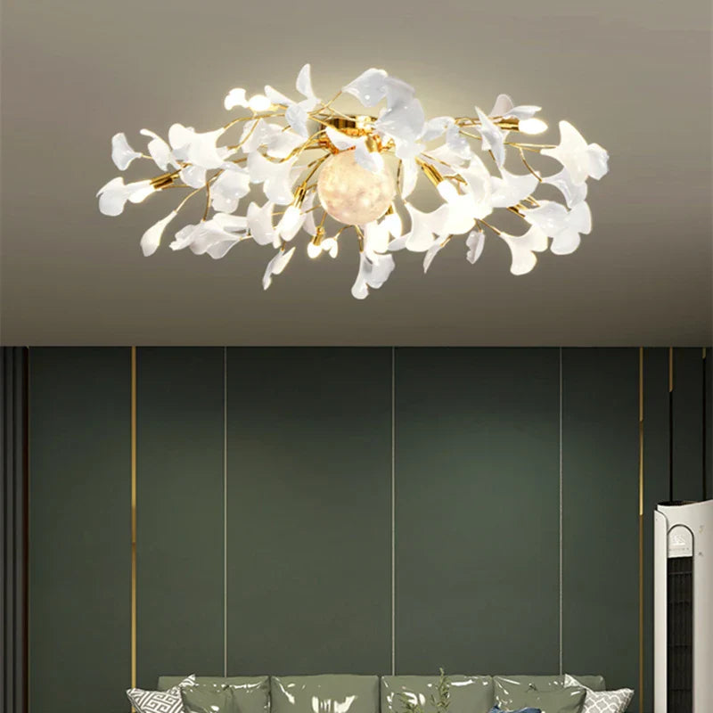 Ginkgo Leaf Acrylic Metal LED Ceiling Chandelier for Home Living Room