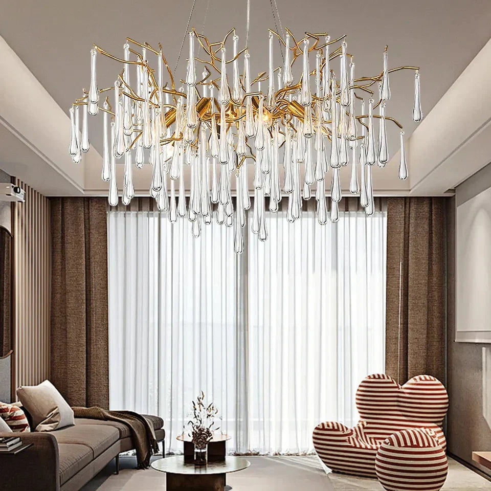 Nordic Glass Crystal Chandelier by - Gold Branch Design for Living Room & Bedroom