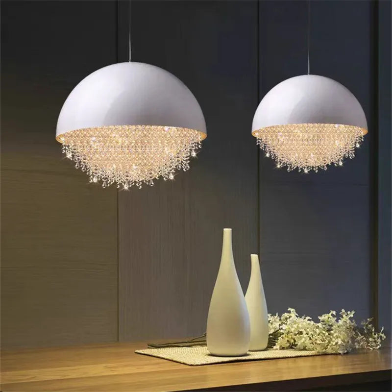 Round Crystal Chandelier: Luxury LED Tassel Lamp for Elegant Living Room & Restaurant Decor