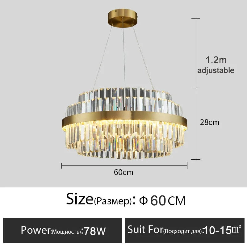 Luxury Crystal Golden Gloss LED Ceiling Chandelier for Dining & Living Room