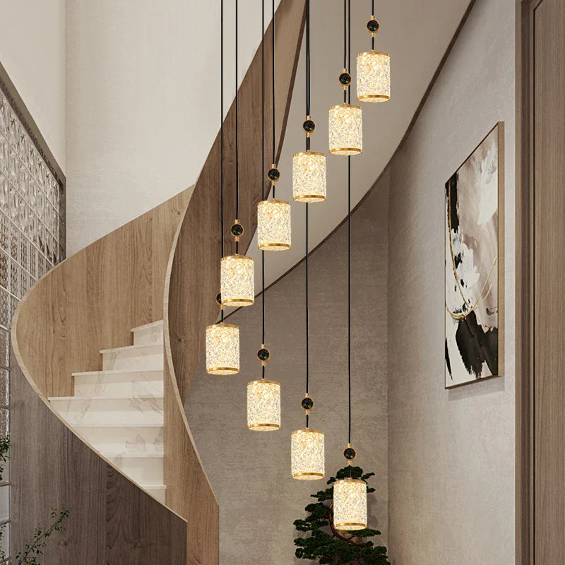 Rotating Chinese Style Stair Chandelier: High-End Villa Duplex Lamps