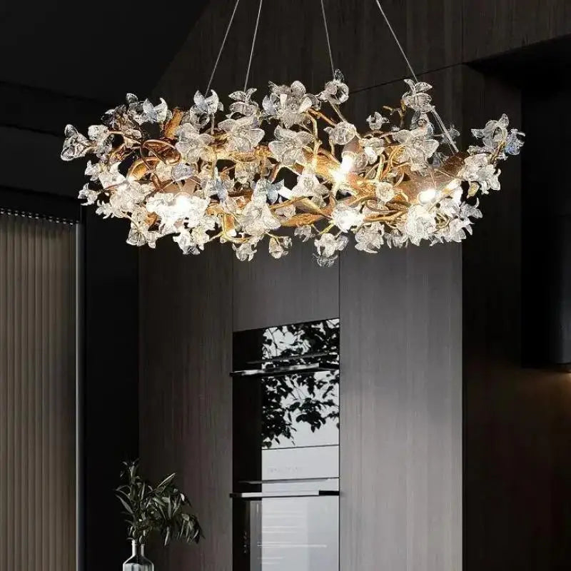 Kapok Flower Glass Crystal Chandelier for Living Room Dining Bedroom