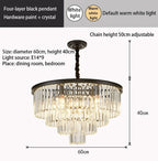 Crystal Gold Black LED Chandelier - Multi-Storey Modern Round Pendant Lamp