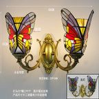 Butterfly Glass Sconces LED Wall Lamps Tiffany Mediterranean Bedroom Lighting