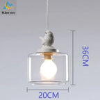 Resin Bird LED Chandelier Glass Pendant Light