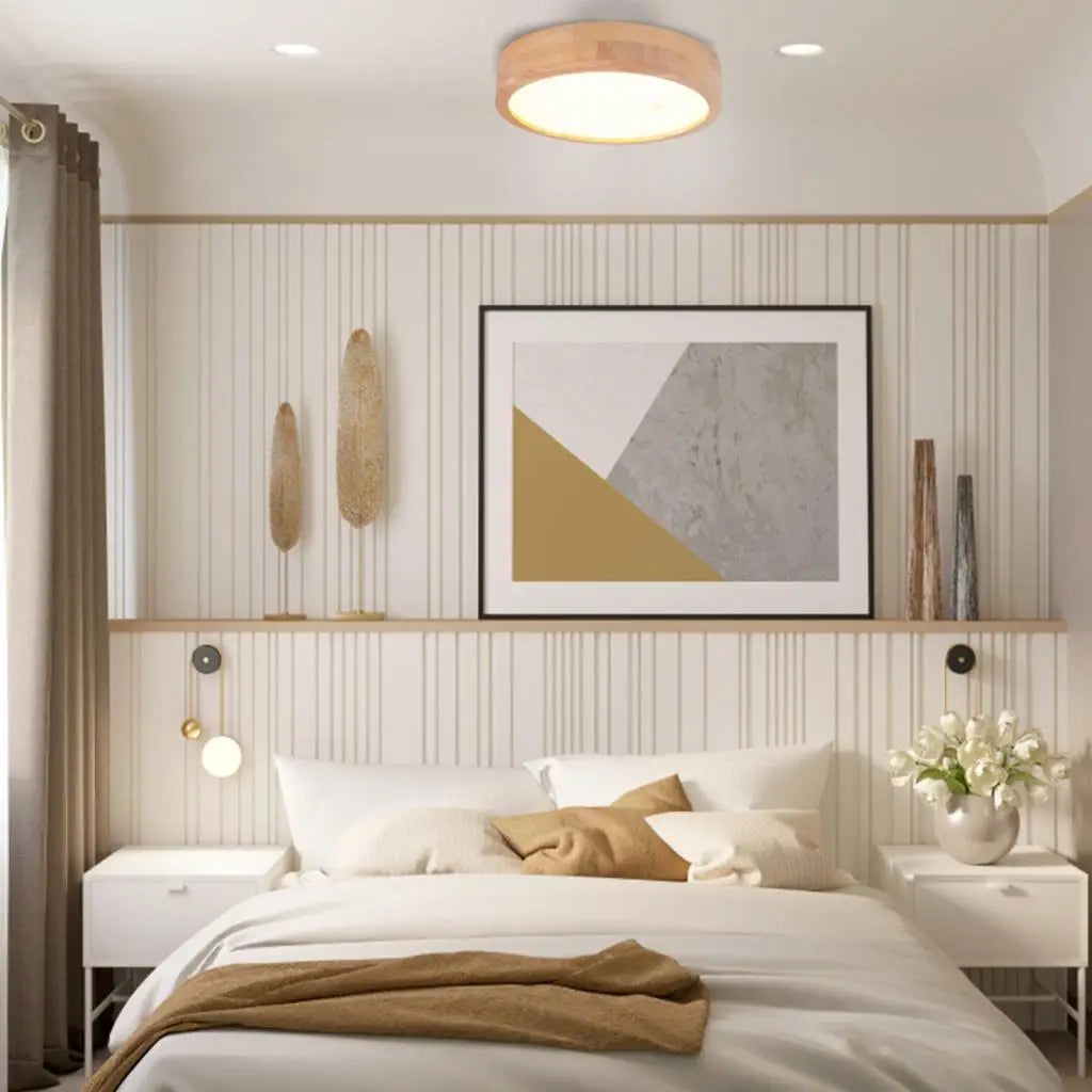 Nordic Wood Led Ceiling Light for Living Room Bedroom, Modern Indoor Decor Lighting