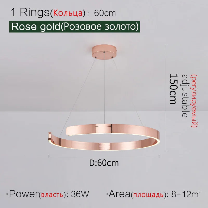 Round Ring LED Chandelier for Dining Room Bedroom Living Room Modern Nordic Decor