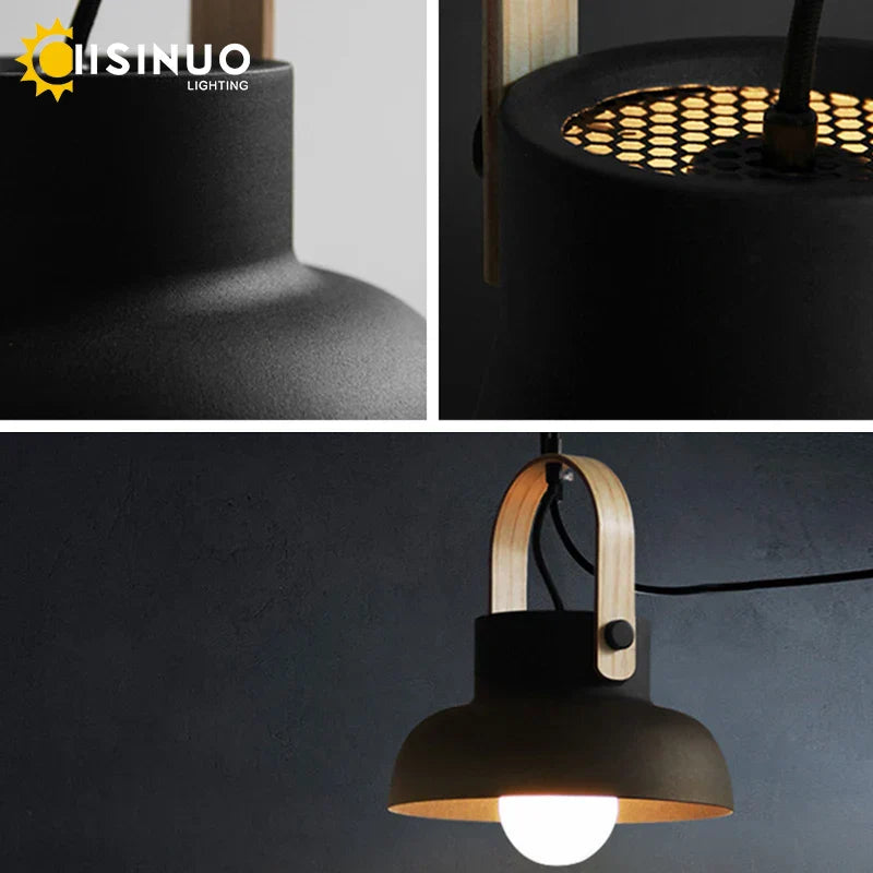 Nordic Wooden Pendant Light E27 Hanging Lamp for Interior Bedroom Kitchen Dining