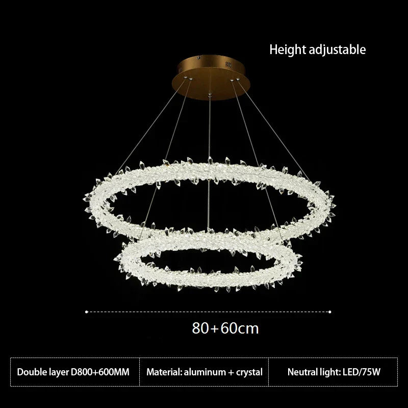Crystal Flower LED Chandelier Round Ring Pendant for Dining Living Room Lighting