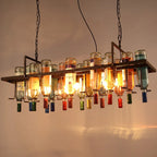 Rust Metal Wine Bottle Chandelier for Cafe LOFT Bar Lighting