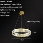 Luxury Steel Crystal Chandelier Dimmable LED Pendant Lights with Remote Control