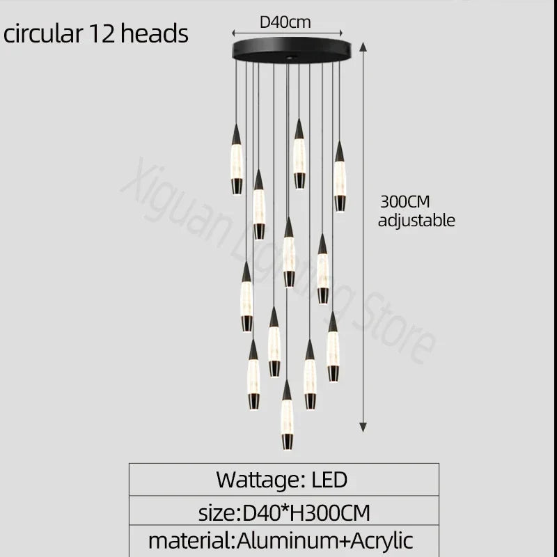 Modern Duplex High-rise LED Chandelier in Black Gold