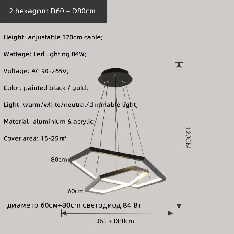Hexagon Aluminium LED Pendant Light Dimmable Minimalist Chandelier for Living Room Bedroom