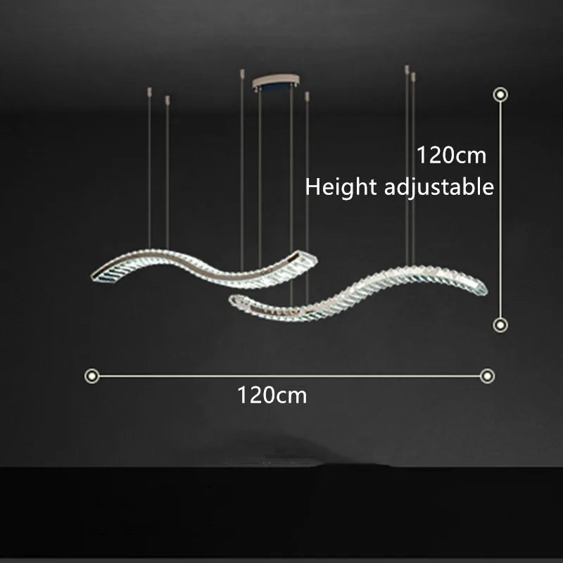 Modern Crystal Chandelier: Stainless Steel Long Strip Hanging Lamp for Kitchen and Dining