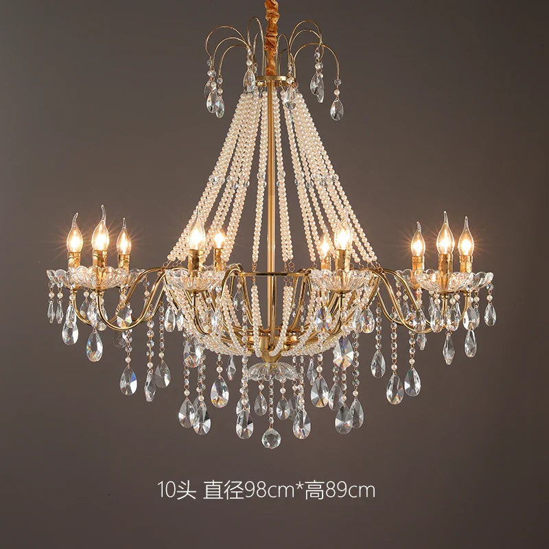 French Pearl Chandelier, Elegant Retro Design for Luxurious Living Spaces