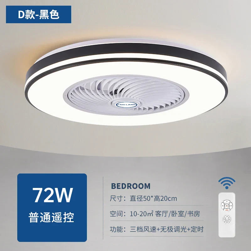 Modern Black 56cm Round Ceiling Fan with LED Light and Remote Control