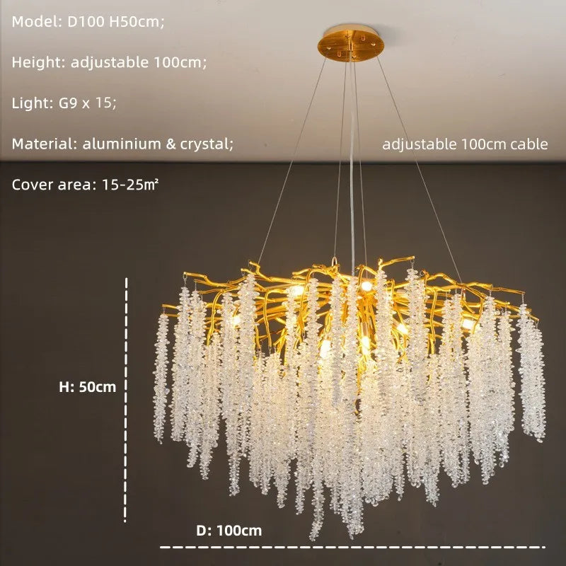 Modern Gold Aluminium Crystal Chandelier LED Pendant Light Fixture