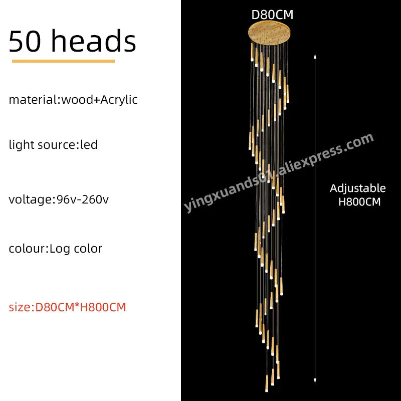 Wooden Chandelier: Modern LED Staircase Hanging Light