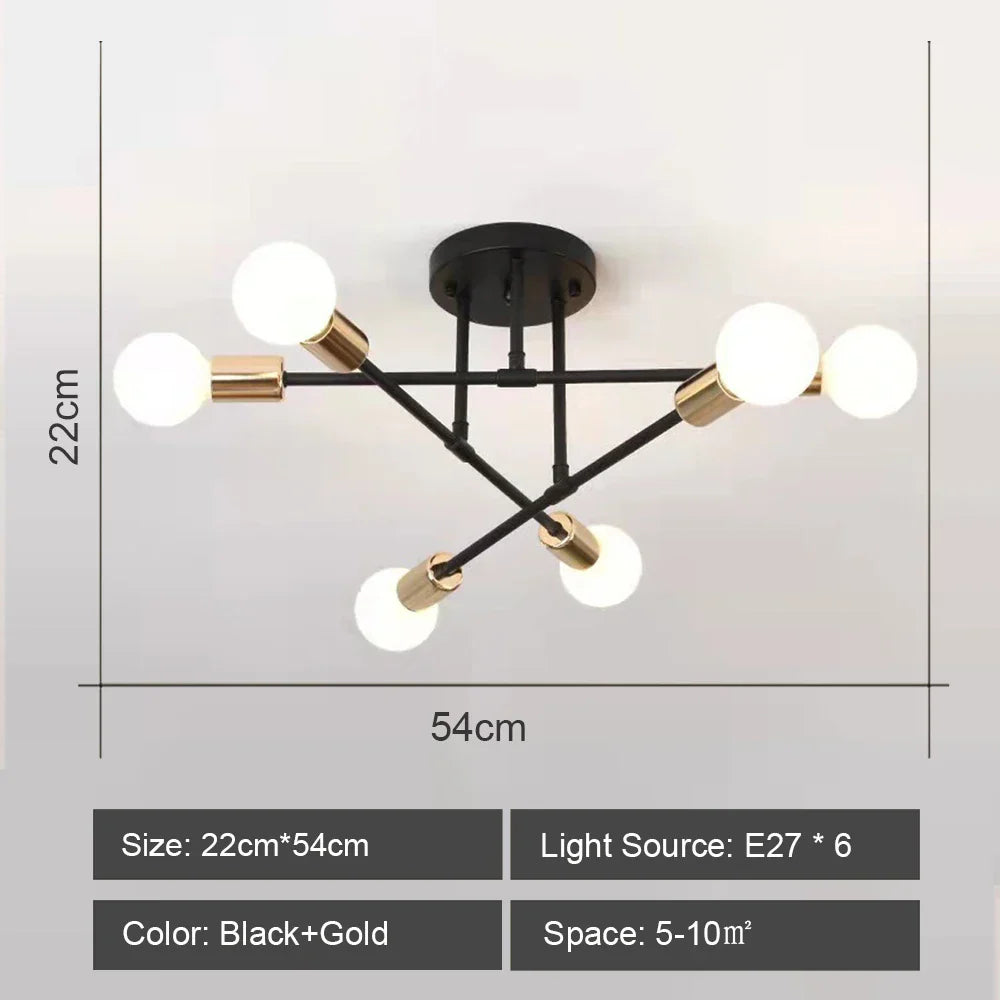 Sputnik Ceiling Chandelier: Modern Nordic Semi Flush Mount Lighting Fixture