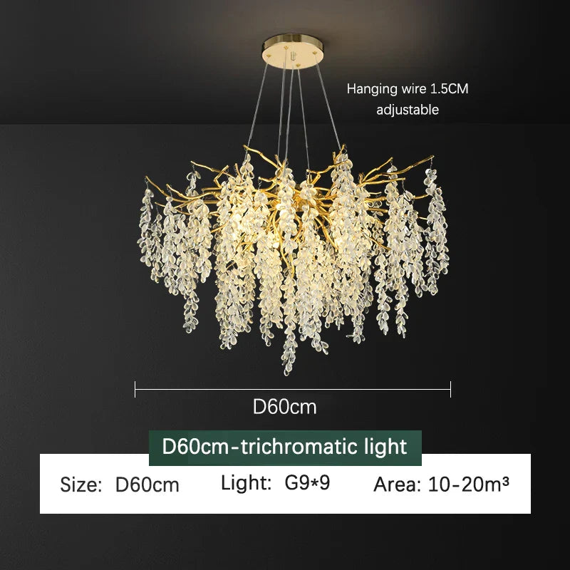 Frosted Aluminum Golden Branch Crystal Chandelier