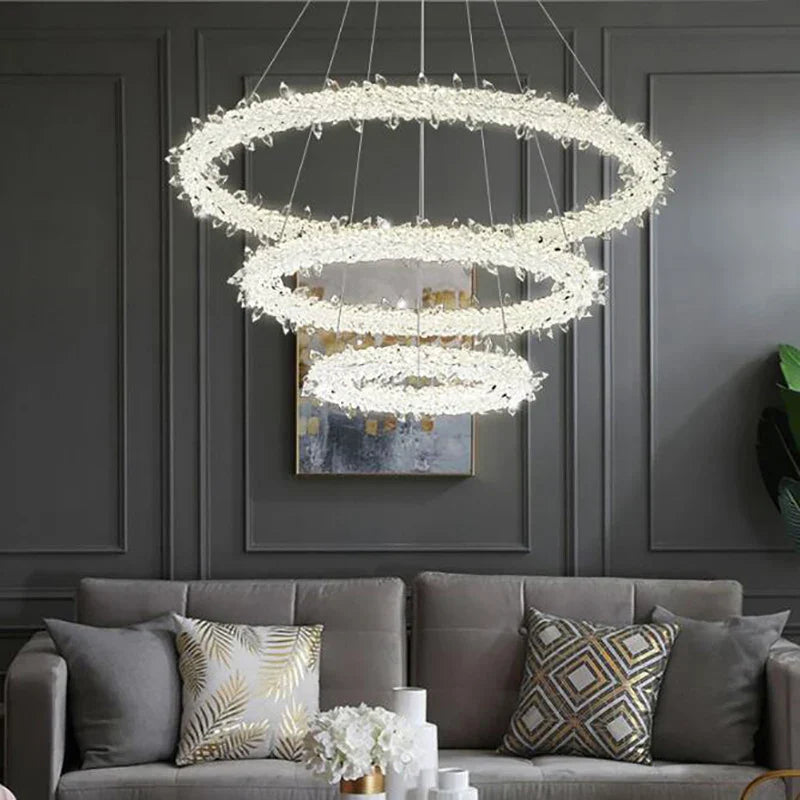 Crystal Flower LED Chandelier Round Ring Pendant for Dining Living Room Lighting