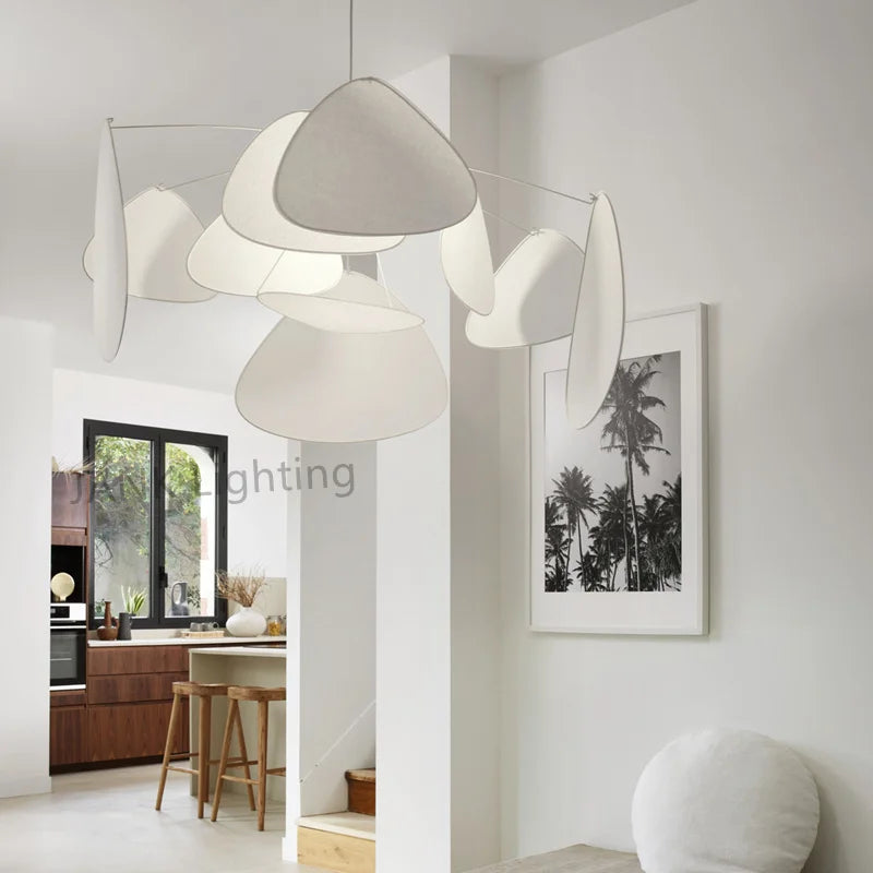 Leaf Grid Chandelier: Designer White Fabric Screen Suspension Lighting for Kitchen Island, Living Room, Bedroom