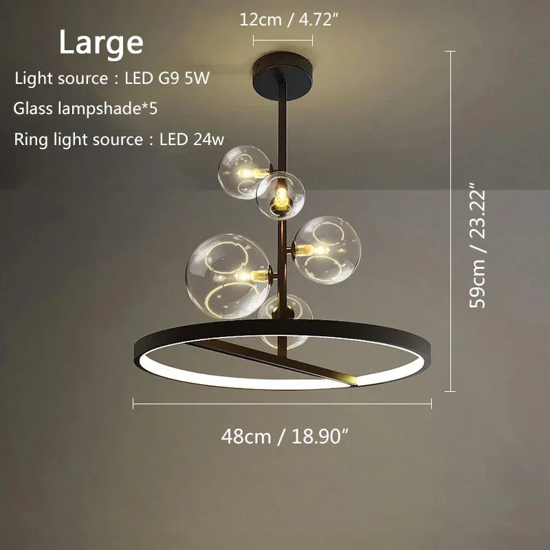 Glass Bubble LED Ceiling Chandelier for Home, Modern Ring Hanging Light Fixtures