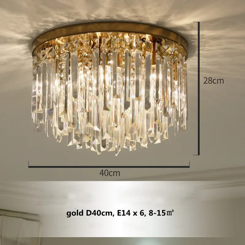 Luxury Crystal Ceiling Light Gold/Chrome Metal Round LED Lamp