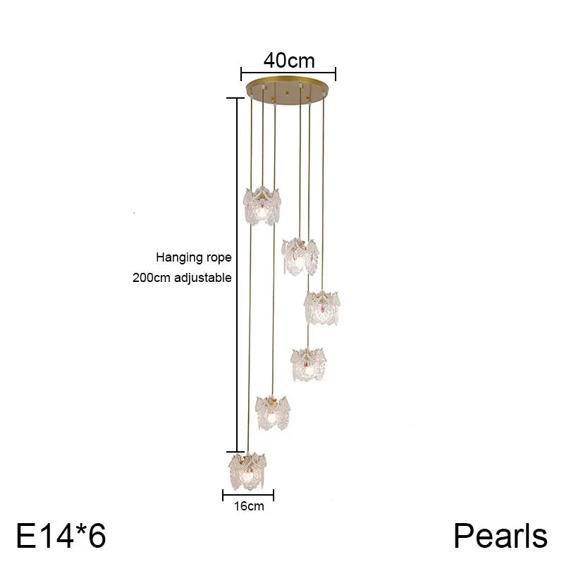 Carved Glass Pearl Chandelier for Dining Room, Living Bedroom, Study, Balcony - LED Pendant Lighting