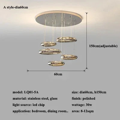 Chrome LED Pendant Lights: Modern Water Droplets Chandeliers for Living, Dining, Bedroom.