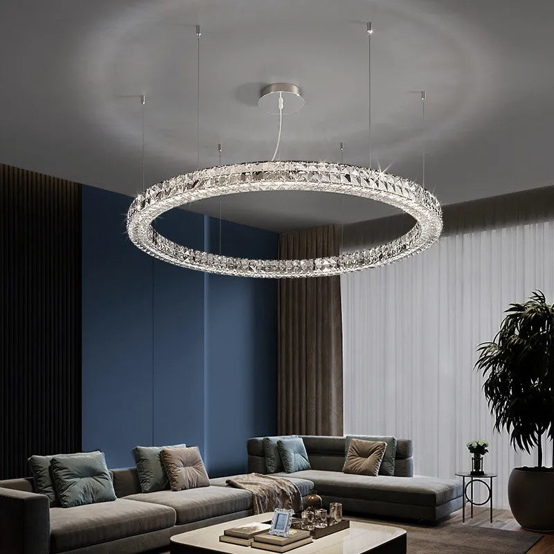 Crystal LED Chandelier: Modern Luxury Chrome Steel & Clear K9 Crystal Lighting