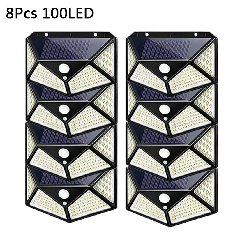 Solar 100LED Outdoor Wall Lamp with PIR Motion Sensor for Garden Courtyard