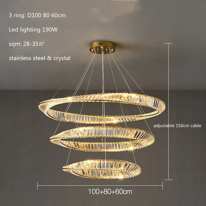 Irregular Gold Steel LED Pendant Light with Dimmable K9 Crystals