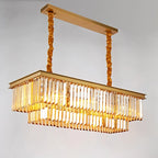Gold Black Metal LED Chandelier with K9 Crystal - Retro Square Chain Pendant Lighting