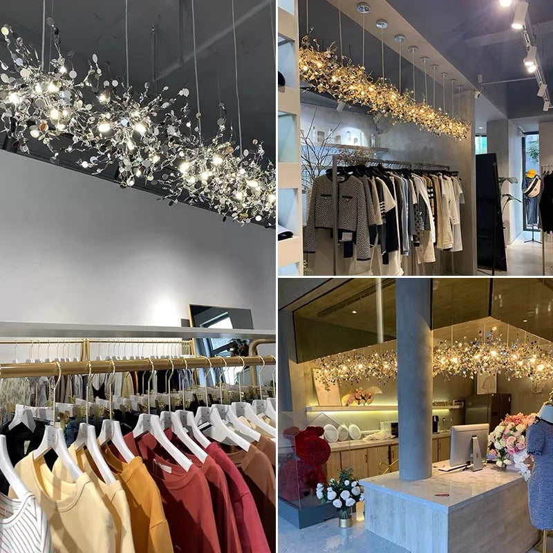 Leaf Sequin Ceiling Chandelier for Modern Living Room, Restaurant, Bar, and Shop Window