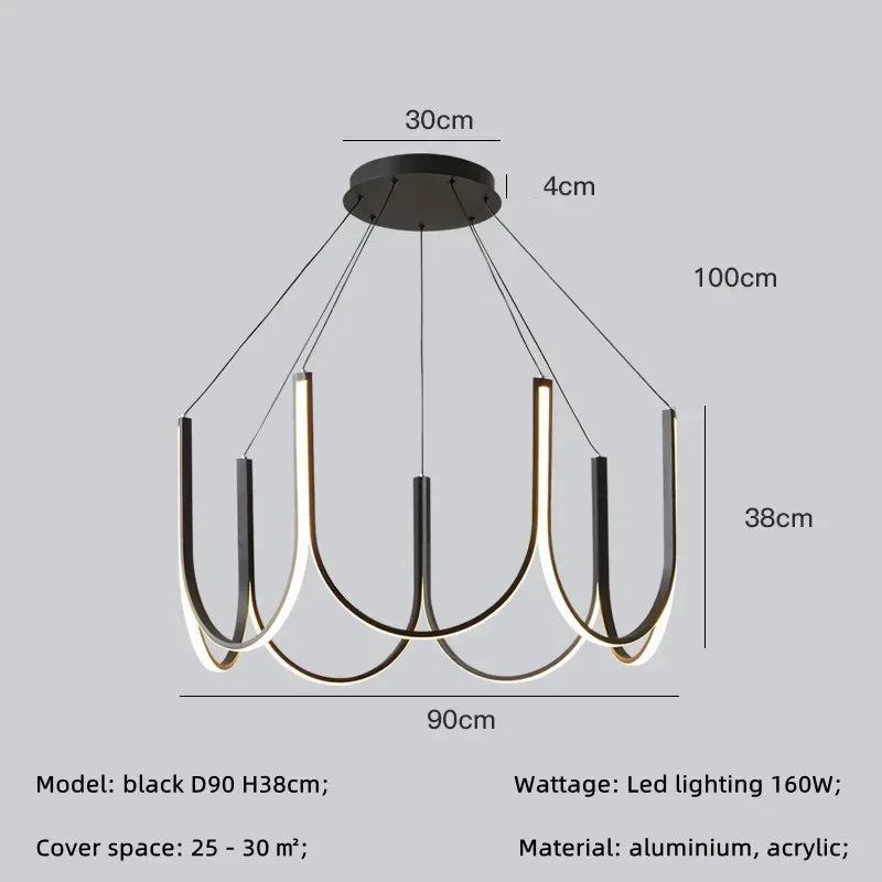Modern Black Aluminium LED Pendant Chandelier for Foyer, Adjustable Lighting Solution