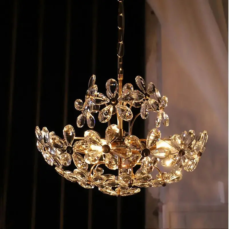 Crystal Flower Pendent Chandelier - Modern Design for Living Room, Restaurant, and Bedroom