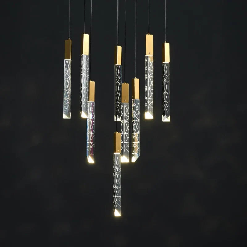 Gold Crystal LED Chandelier for Modern Loft Living Room Staircase