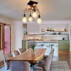 Vintage Industrial Wood Pendant Lights for Kitchen Island, Retro Loft Chandeliers